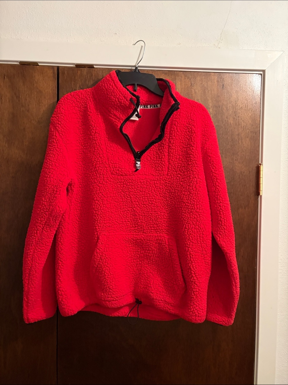 PINK Victoria's Secret Bright Red Sherpa Half-Zip Pullover